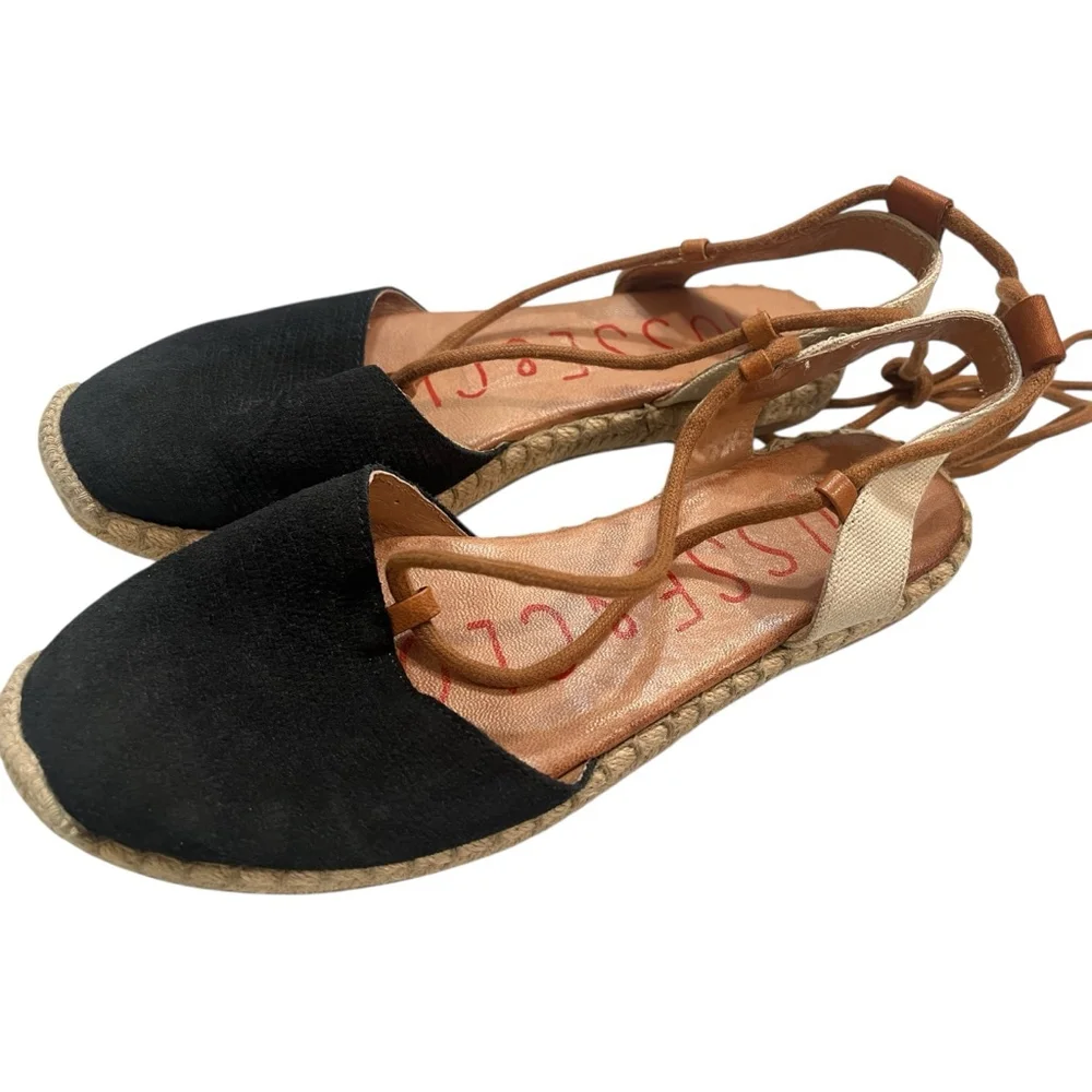 Musse & Cloud Suede Size 8 Lace Up Ankle Espadrille Sandals Black Resort